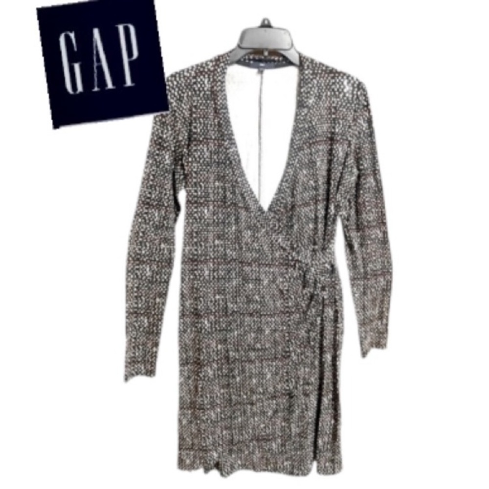 V🌺GAP VTG SM POLKA DOT-DESIGN WRAP IN FRONT LONG SLEEVED MIDI DRESS. Sz.M
